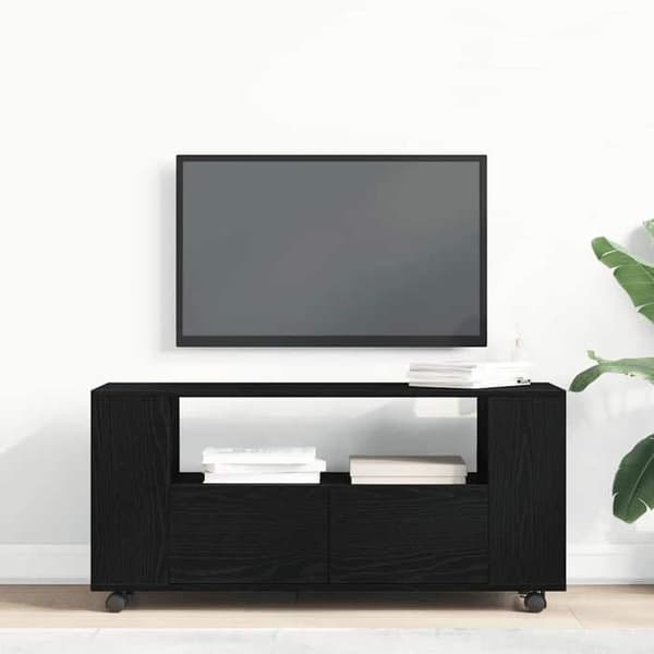 Maison Exclusive - TV-møbel med hjul, sort egetræ, ingeniørtræ svart ek