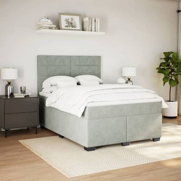 Maison Exclusive - Seng solid bund med socker og madras Grå 160x200cm Velour