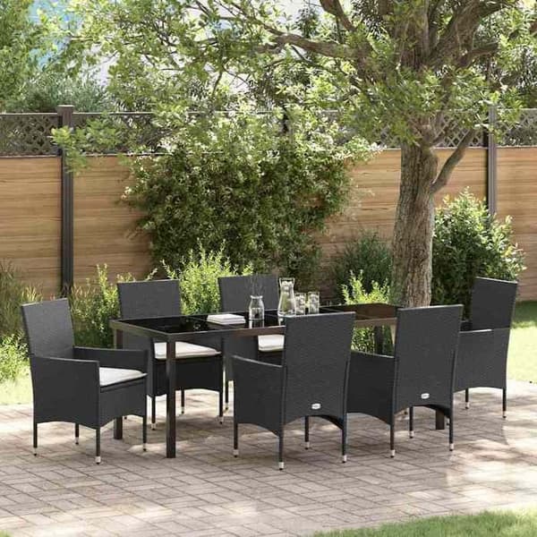 Maison Exclusive - 7 pc have spisebordssæt i sort polyrotin Svart