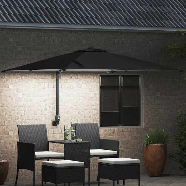 Parasolforskyder - EKSKLUSIV HUS - 248,5 x 247,5 x 160 cm - Sort - Polyester & stål - Solenergi LED belysning Svart