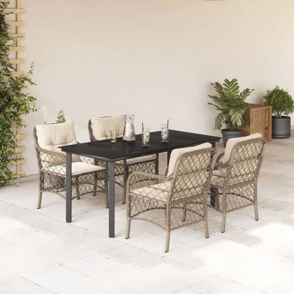 Maison Exclusive - Puutarhakalusteryhmä tyynyillä 5 kpl Beige polyrottinki