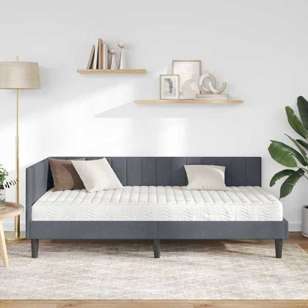 Sängram med madrass - EXKLUSIV HEM - Rektangulär - Mörkgrå - 90x190 cm - Skummadrass Mörkgrå