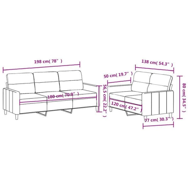Maison Exclusive - Set med 2 soffor med kuddar i krämfärgad tyg