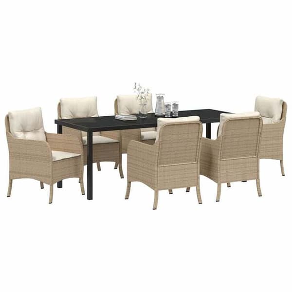 Maison Exclusive - 7 pc spisestue sæt til haven i beige polyrotin beige