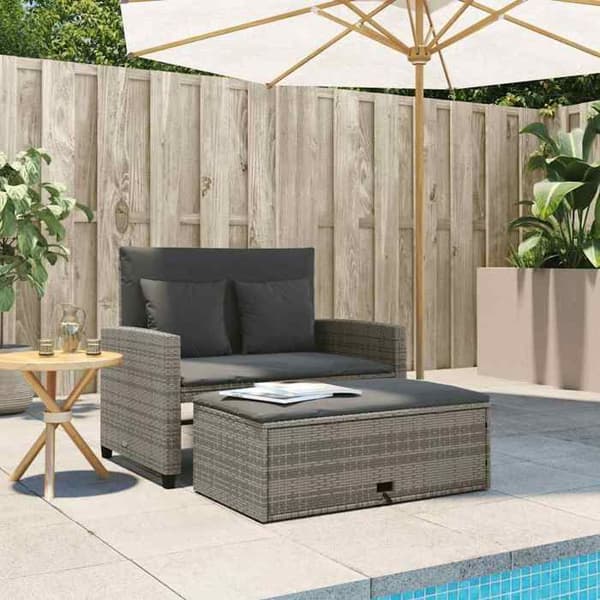 Maison Exclusive - Trädgårdssoffa 2 platser med grå kuddar i flätad resin