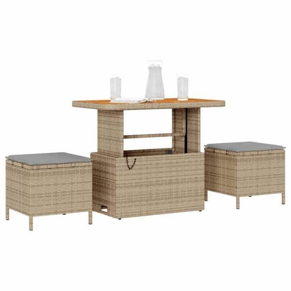 Maison Exclusive - 3 osan puutarhaterassipöytäryhmä, beige polyrottinki