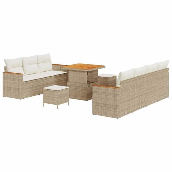 Maison Exclusive - 10 osan puutarhakalustesetti, beige polyrottinki