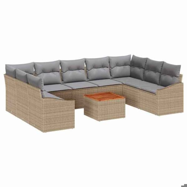 Maison Exclusive - 10 osan puutarhakalustesetti, beige polyrottinki