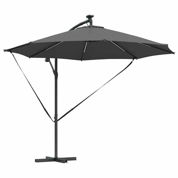 Parasolfly - EKSKLUSIV HUS - 294x294x248 cm - Polyester & Aluminium - 360° rotation - Solcelle LED antracit