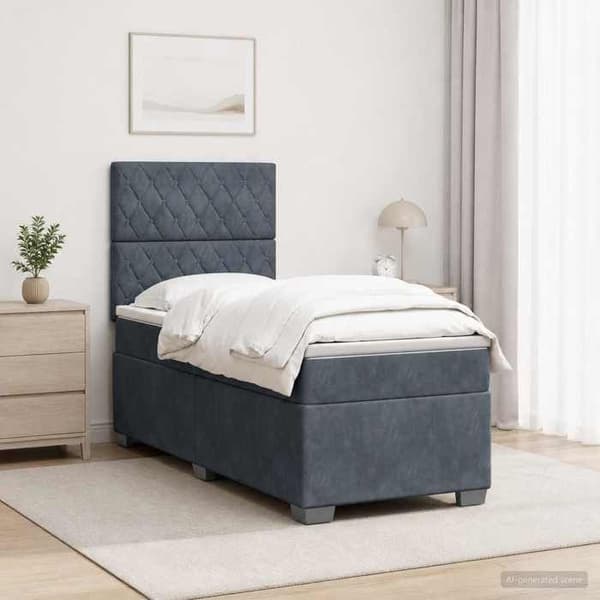 Maison Exclusive - Boxspring seng med madras Mørkegrå 90 x 190 cm Velour Mörkgrå