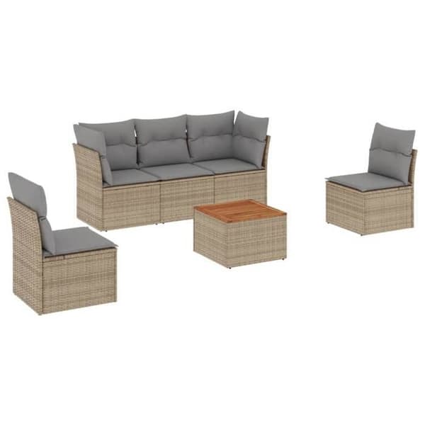 Maison Exclusive - Trädgårdsmöbler med kuddar 6 delar beige flätad resin