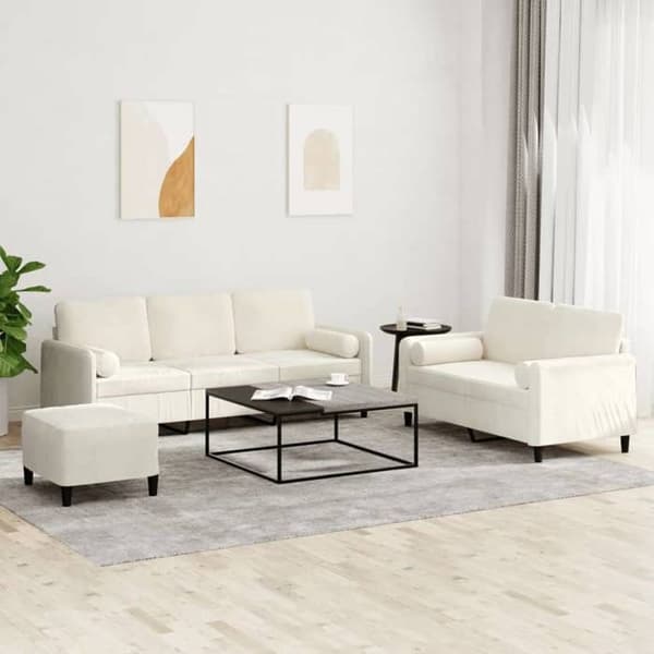 Maison Exclusive - 3 kpl:n sohvasetti vaaleanbeige samettityynyillä