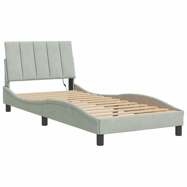 Maison Exclusive - Sengestel med LED uden madras Hanko lys grå 90x190 cm velour