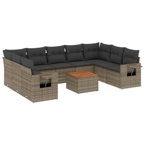 Maison Exclusive - Trädgårdsmöbler med kuddar 10 delar grå flätad resin