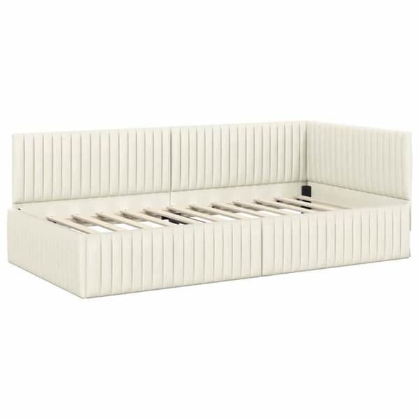Sängram - EXKLUSIV HEM - Sammet - 100 x 200 cm - Kräm - L-formad konvertibel design Grädde