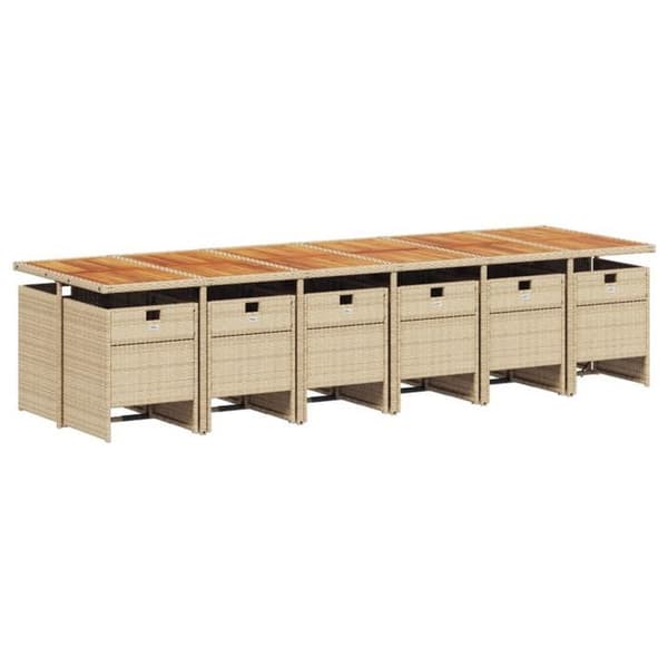 Trädgårdsmöbelset - EXKLUSIV HEM - 13 delar - Flätad resin - Akaciabord - Fällstolar beige