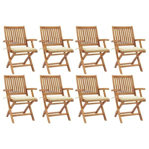 Maison Exclusive - Fällbara trädgårdsstolar med kuddar, set om 8, i solid teak Kräm (kudde)