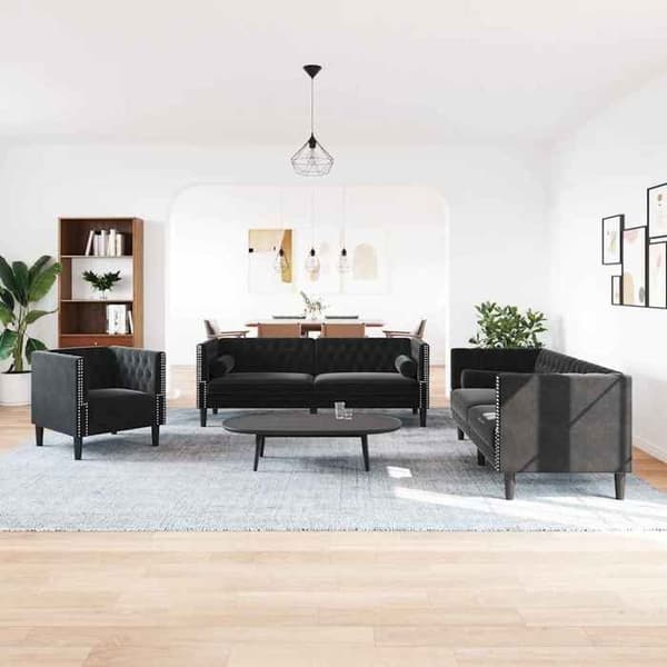 Maison Exclusive - Chesterfield sofa sæt med 3 dele i sort velour