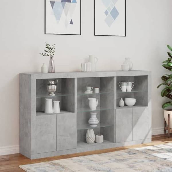 Maison Exclusive - Buffet med LED-lys grå beton 181,5x37x100 cm