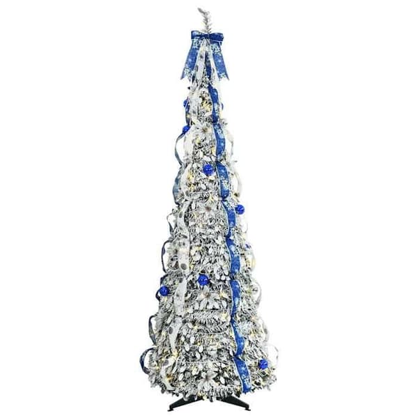 Kunstig juletræ - EKSKLUSIV HUS - Art deco stil - 180 cm - Varm hvid LED 8 tilstande USB - Sammenfoldelig Vit