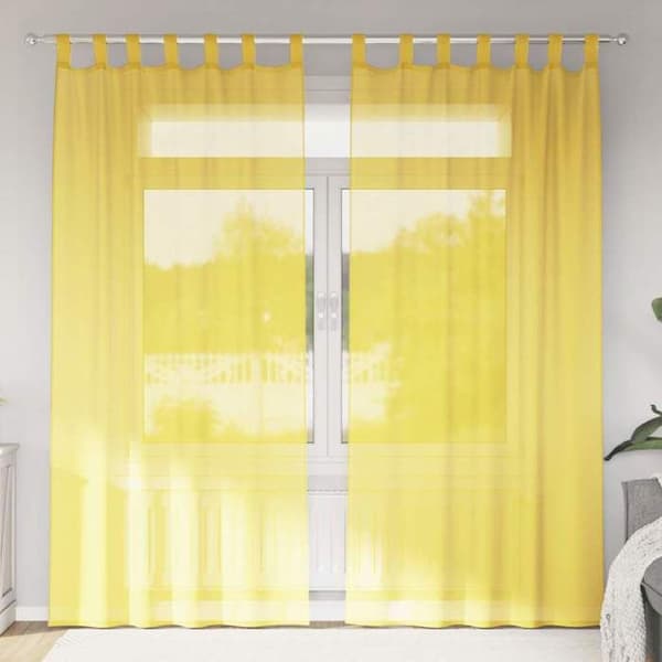 Verho - MAISON EXCLUSIVE - 2 kpl - Renkaat - Keltainen - 100% polyesteri gul