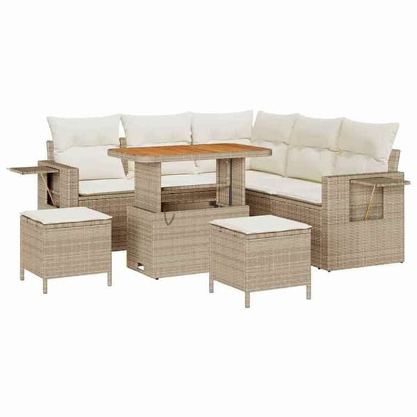 Trädgårdsoffmöbel - EXKLUSIVT HUS - 9-delars set - Modulärt - Akacia & poly rattan - Avtagbara kuddar