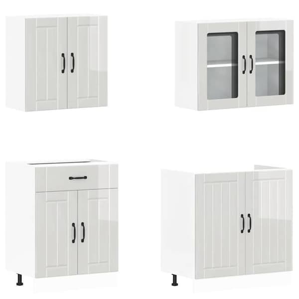 Maison Exclusive - Set med 4 köksmöbler "Lucca" i vit högblanka ingenjörsträ.