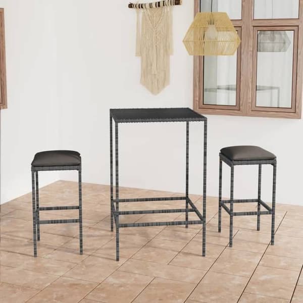Maison Exclusive - Havebar sæt 3 dele med puder, flettræ, grå Grå