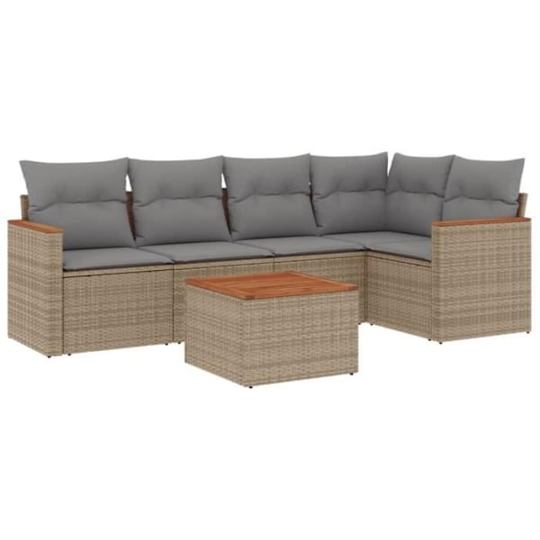 Trädgårdsmöbler med kuddar 6 delar blandning beige flätad resin 37 [cm] Beige