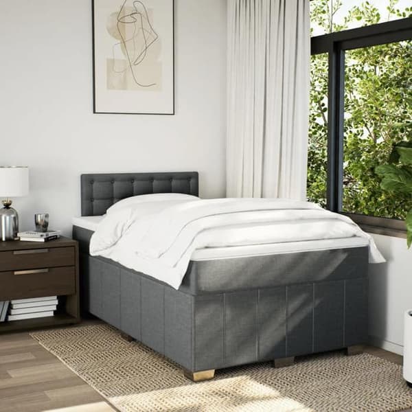 Maison Exclusive - Seng med lameller og madras Mørkegrå 120x200cm Stof
