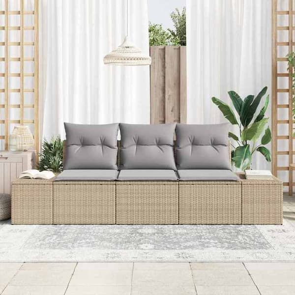 Maison Exclusive - 3 osan puutarhakalustesetti, vaaleanbeige ja vaaleanharmaa polyrottinki Beige och ljusgrå