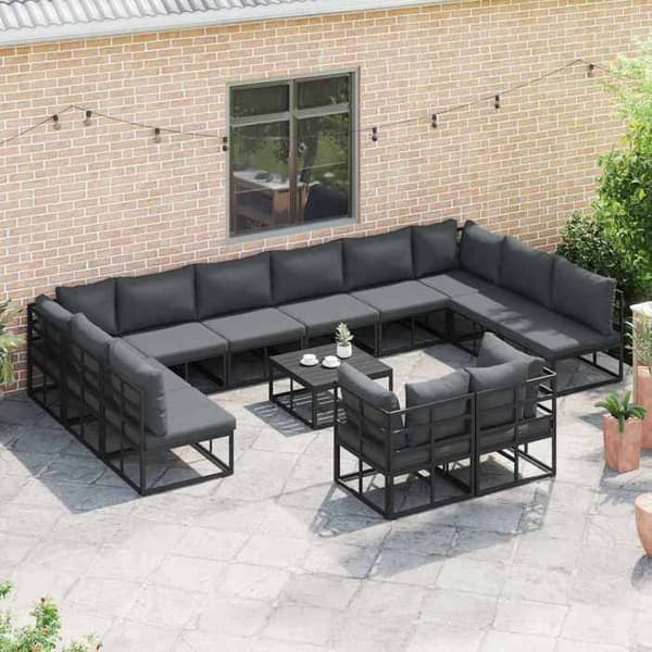 Maison Exclusive - 12-delars trädgårdsoff-set Svart Aluminium