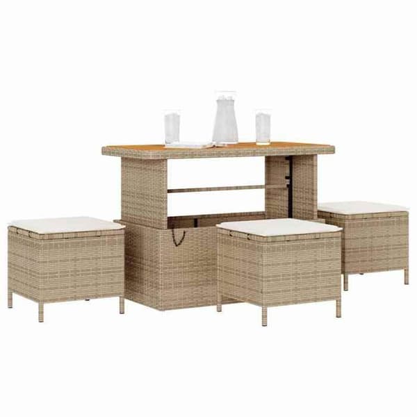 Maison Exclusive - 4 osan puutarhaterassipöytäryhmä, beige polyrottinki