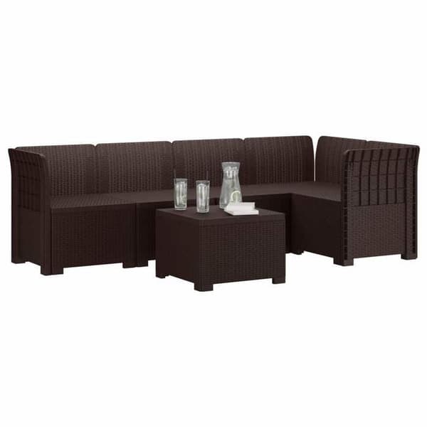 Maison Exclusive - Trädgårdsoffa 5 Platser Rottinlook PP Brun