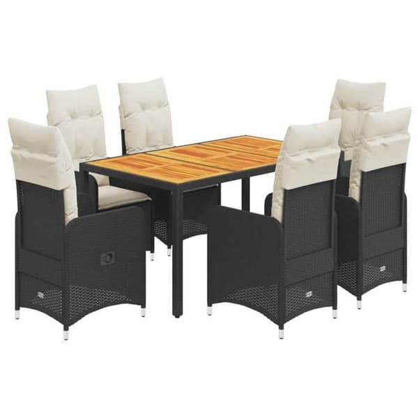 Maison Exclusive - Havebistro sæt 7 dele med sorte puder i poly rattan Svart