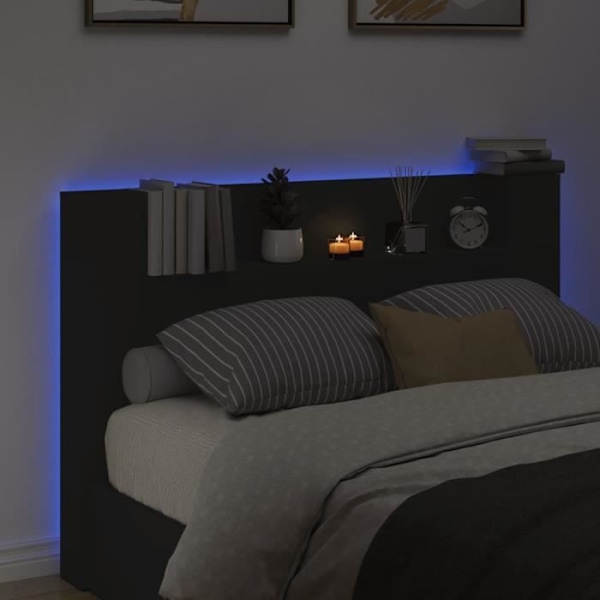 Sänggavelskåp med LED svart 160x16,5x103,5 cm104 [cm] Svart