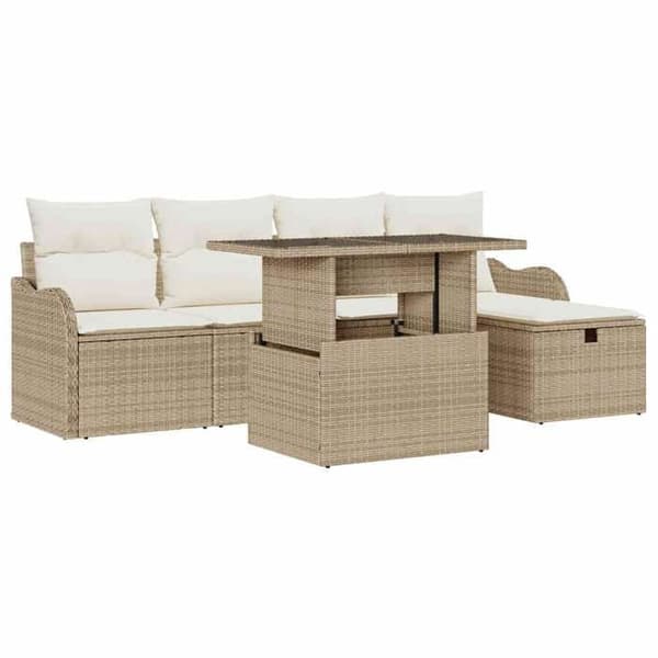 Maison Exclusive - 6 osan beige polyrottinkinen puutarhakalustesetti