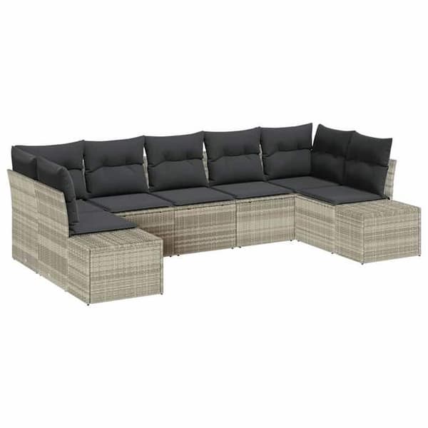Trädgårdsmöbelset - EXKLUSIV HEM - 7 delar - Modulär - Poly rattan & akacia - Ljusgrå Ljusgrått