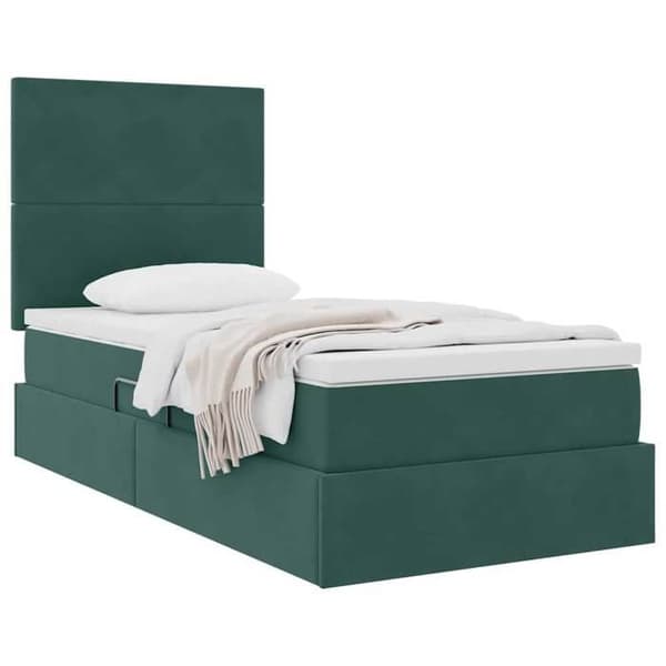 Maison Exclusive - Säng med förvaring och mörkgrön madrass 100 x 200 cm Sammet