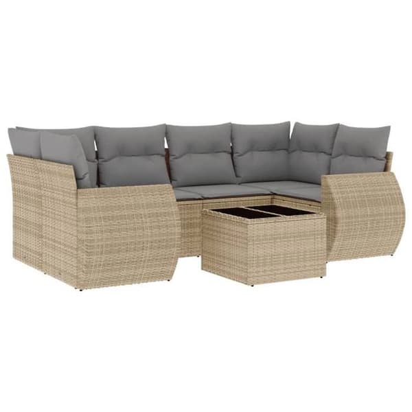 Maison Exclusive - Trädgårdsmöbler med kuddar 7 delar beige flätad resin