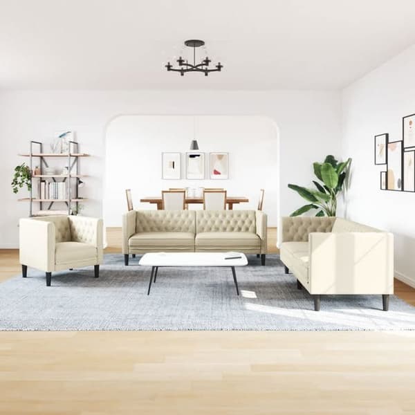 Maison Exclusive - Chesterfield sofa sæt 3 dele creme kunstlæder