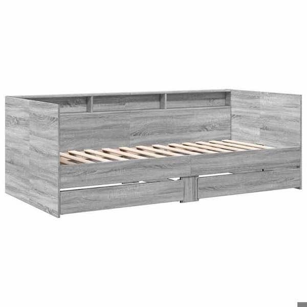 Seng i dag - EKSKLUSIV HUS - 90x200 cm - Sonoma grå - 2 skuffer - Lamelseng Sonoma grå