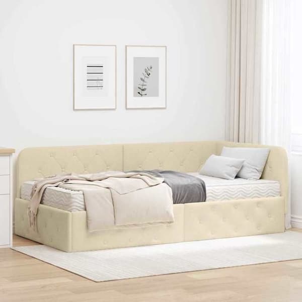 Maison Exclusive - Hörnsängram Creme 90 x 200 cm tyg Grädde