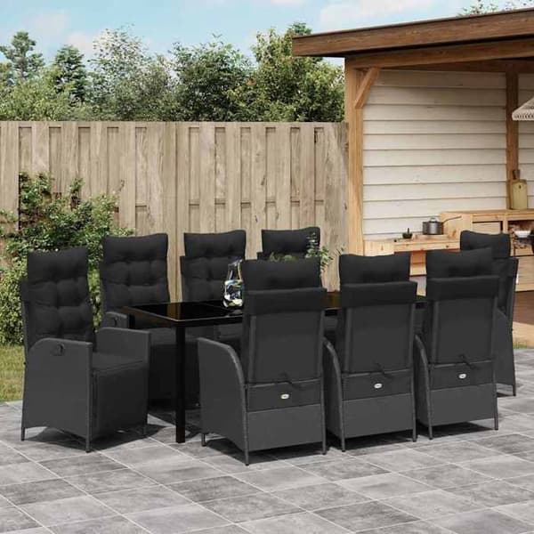 Maison Exclusive - 9 pc have spisebordssæt i sort polyrotin Svart