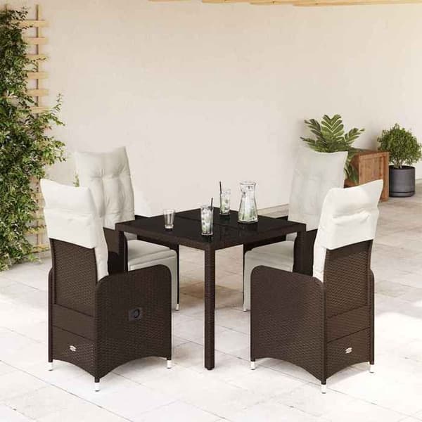 Maison Exclusive - Trädgårdsbistro-set 5 delar med bruna kuddar i polyrotting