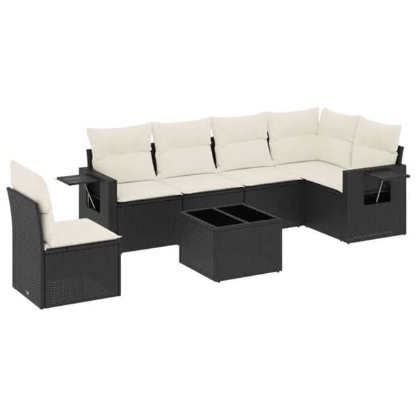 Maison Exclusive - Havegruppe 7 dele med sorte puder i flettet harv