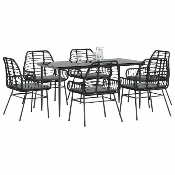 Havemøbel sæt - EKSKLUSIV HUS - 7 dele - Sort - Poly rattan & stål - Bord i hærdet glas Svart
