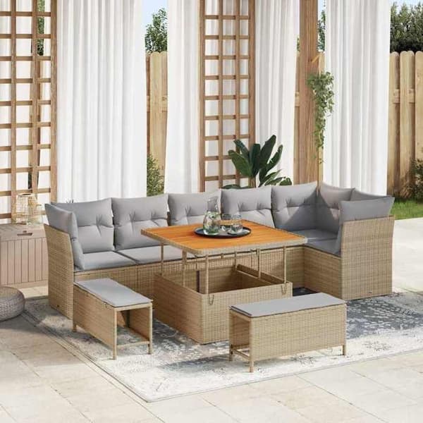 Maison Exclusive - 9-delars trädgårdsoff-set i beige polyrotting beige