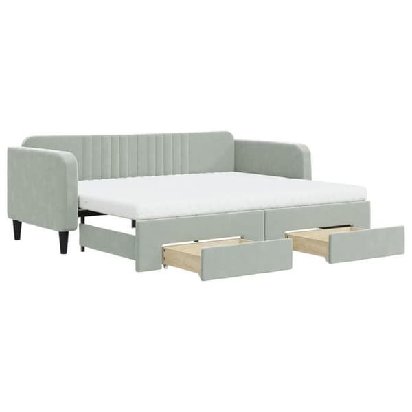 Vuodesohva - MAISON EXCLUSIVE - Daybed - Vaaleanharmaa sametti - 90x200 cm - 2 laatikkoa ljusgrått