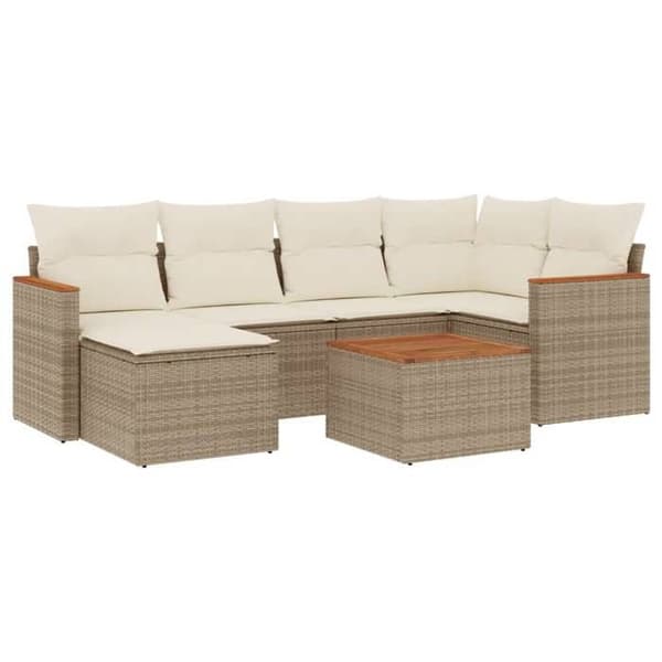 Maison Exclusive - Trädgårdsmöbler med kuddar 7 delar beige flätad resin